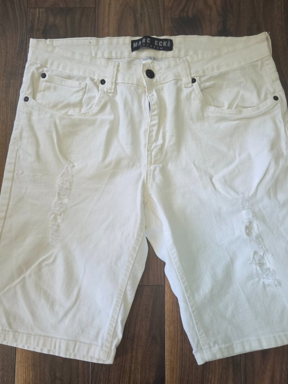 Marc Ecko Cut Sew Shorts Mens 36 White Bermuda Casual Denim Y2K Distressed Jorts